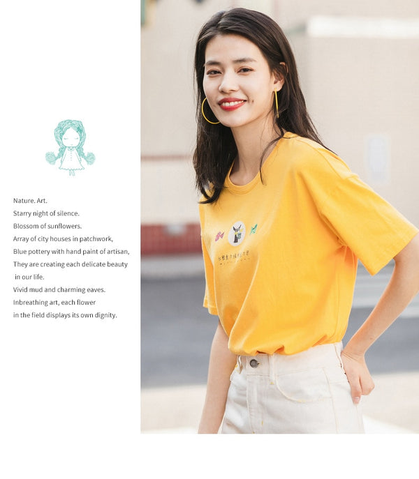 Pure Cotton Cute Chinese Printed All-match T-shirt | Vimost Shop.