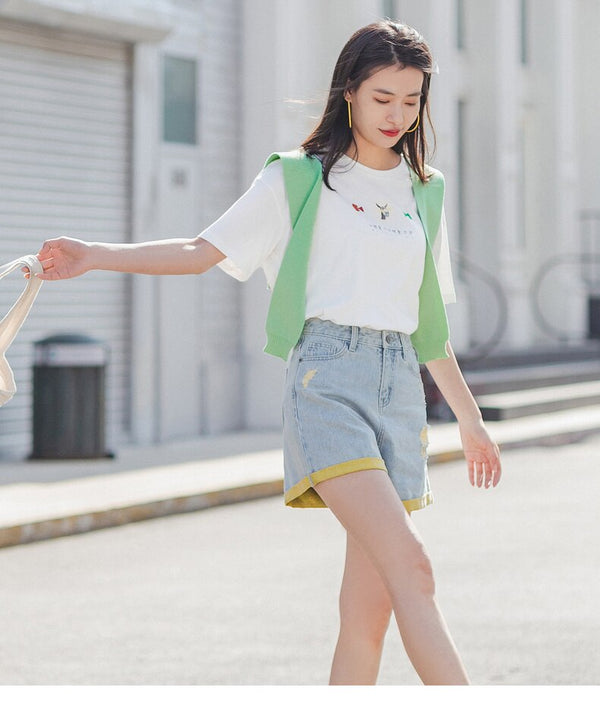 Pure Cotton Cute Chinese Printed All-match T-shirt | Vimost Shop.