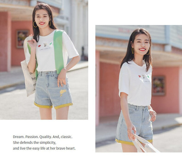 Pure Cotton Cute Chinese Printed All-match T-shirt | Vimost Shop.