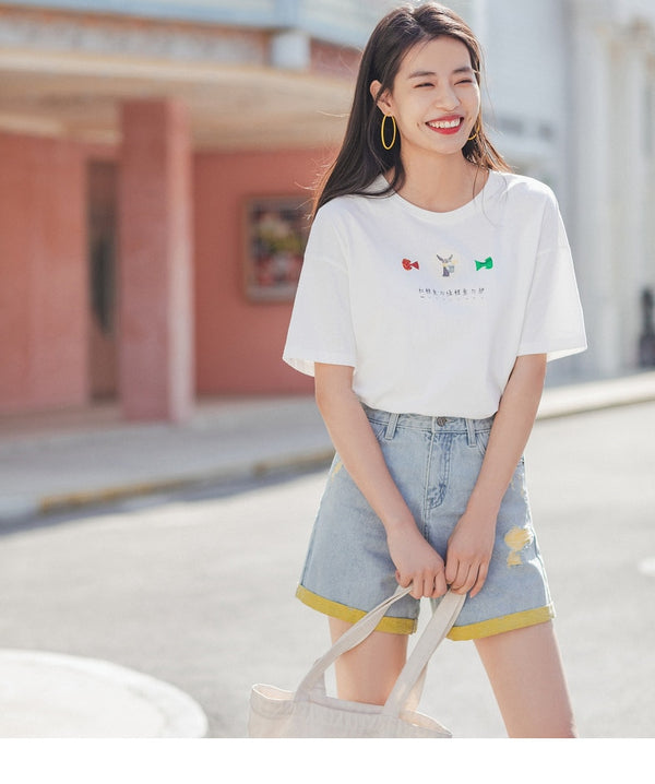 Pure Cotton Cute Chinese Printed All-match T-shirt | Vimost Shop.