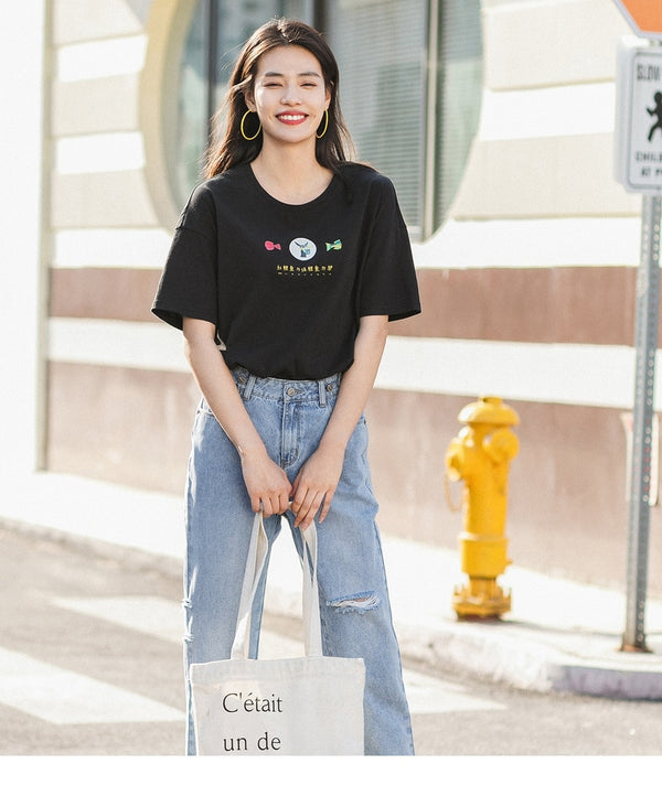 Pure Cotton Cute Chinese Printed All-match T-shirt | Vimost Shop.
