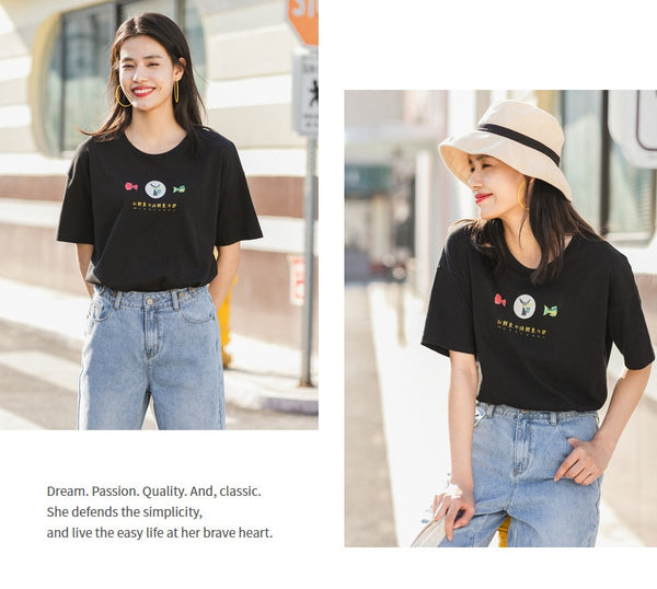 Pure Cotton Cute Chinese Printed All-match T-shirt | Vimost Shop.