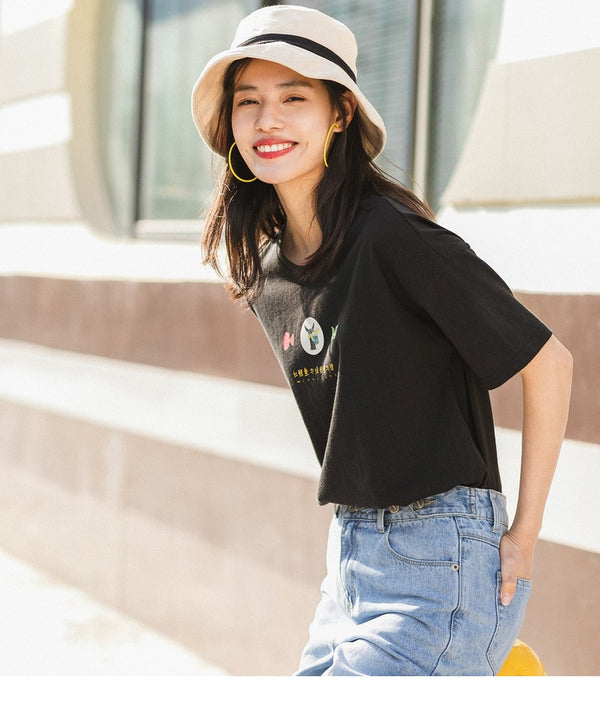 Pure Cotton Cute Chinese Printed All-match T-shirt | Vimost Shop.