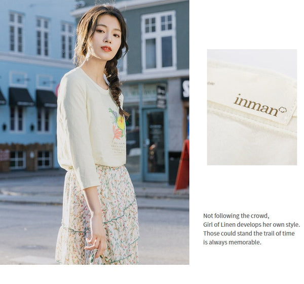 Spring New Arriavl Literary Flower Printed Loose All-match Base T-shirt | Vimost Shop.