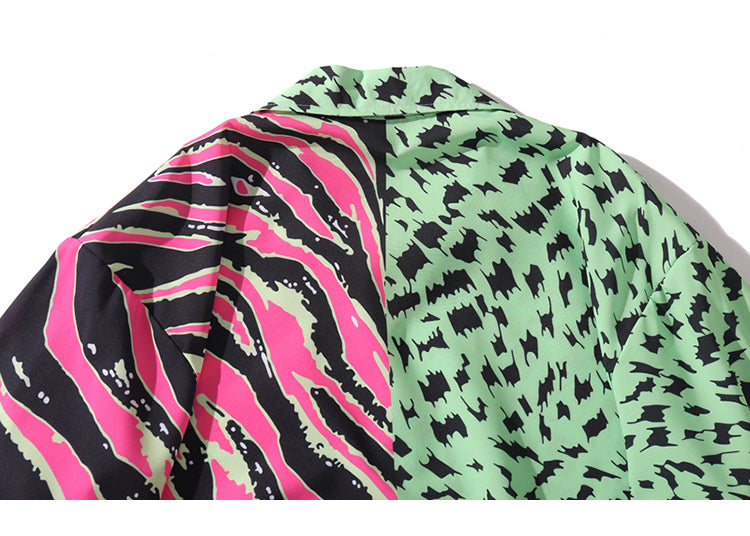 Men Hawaiian Shirt Zebra Stripe Leopard Print Patchwork | Vimost Shop.