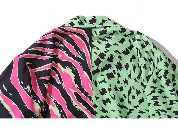 Men Hawaiian Shirt Zebra Stripe Leopard Print Patchwork | Vimost Shop.