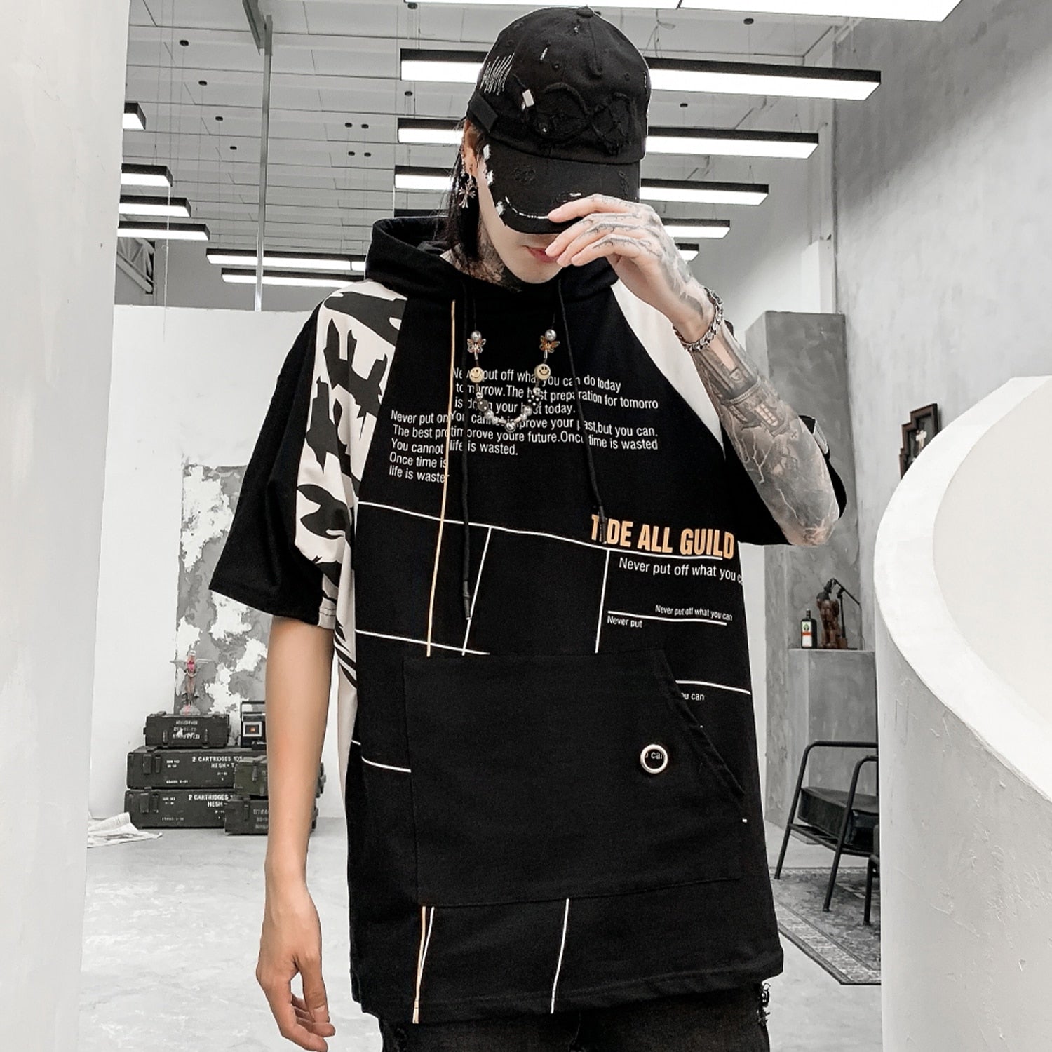 Hip Hop Cool Boy Letter Print Mens T Shirt Harajuku Fashion Streetwear Hooded Tops Tees Cotton Short Sleeve | Vimost Shop.