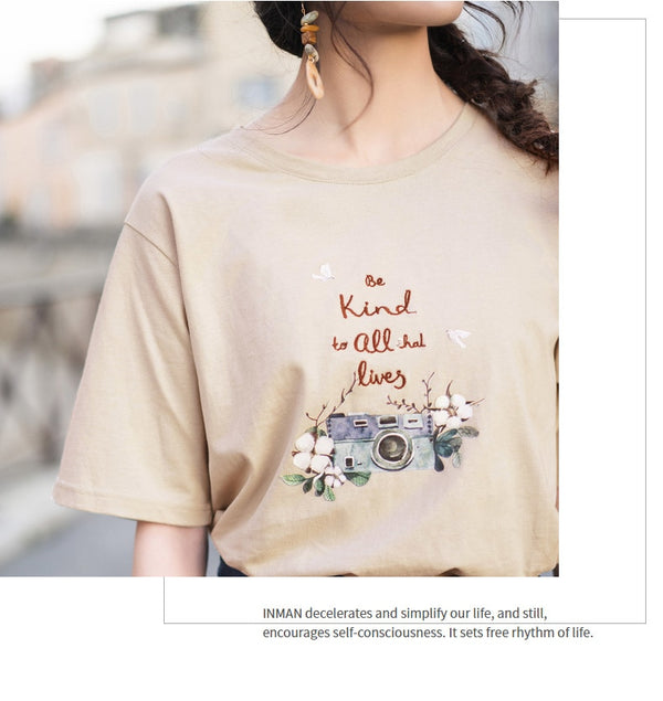 Summer Literary Embroidary Retro Casual All Matched Loose Women T-shirt | Vimost Shop.