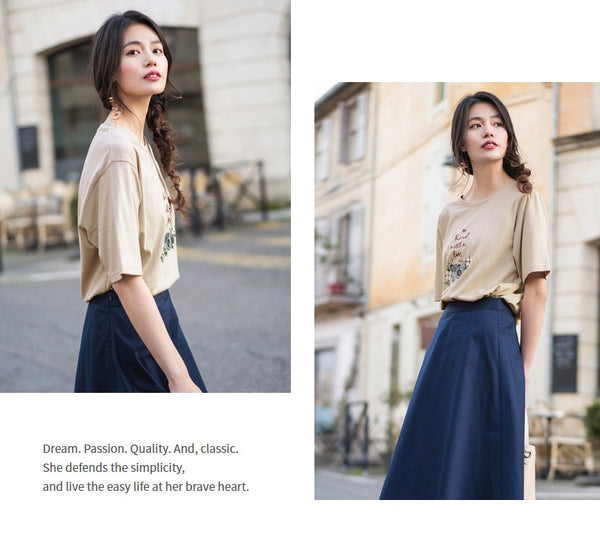 Summer Literary Embroidary Retro Casual All Matched Loose Women T-shirt | Vimost Shop.