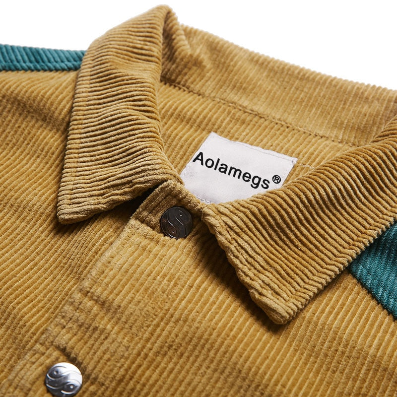 Men Corduroy Patchwork Men's Jacket Pockets High Street Streetwear | Vimost Shop.