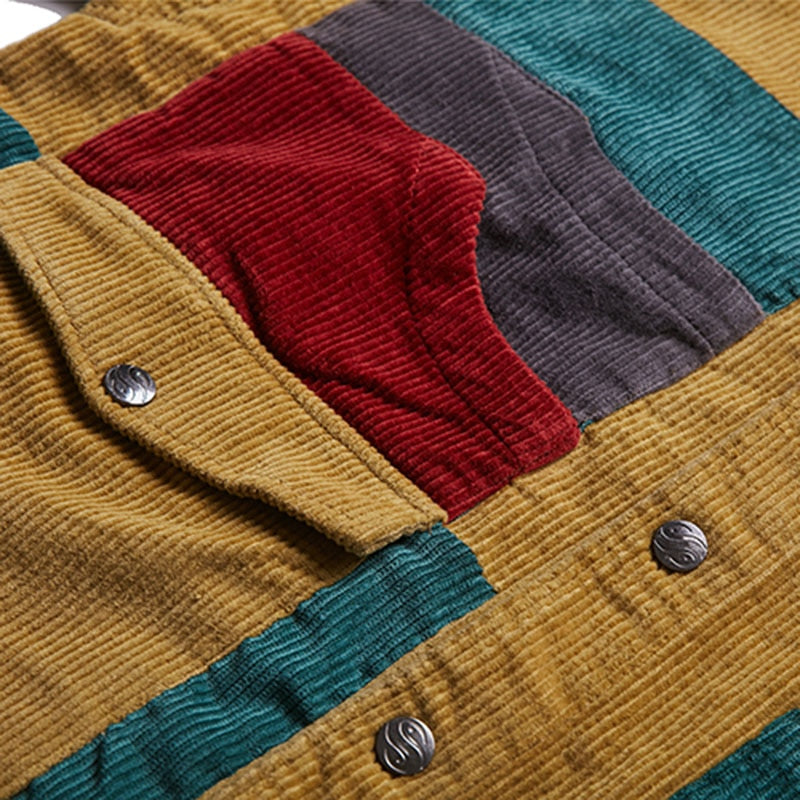 Men Corduroy Patchwork Men's Jacket Pockets High Street Streetwear | Vimost Shop.