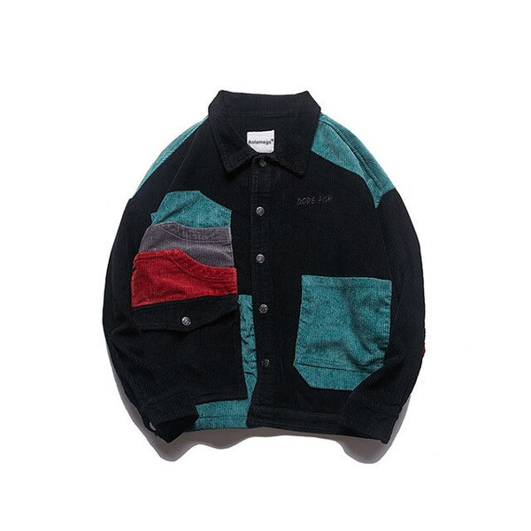 Men Corduroy Patchwork Men's Jacket Pockets High Street  Streetwear | Vimost Shop.