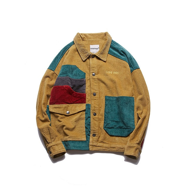 Men Corduroy Patchwork Men's Jacket Pockets High Street Streetwear | Vimost Shop.