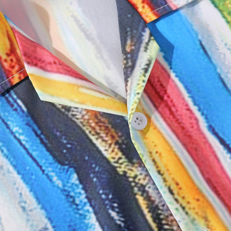 Men Hawaiian Shirt Painting Rainbow Stripe Hip Hop Shirt | Vimost Shop.