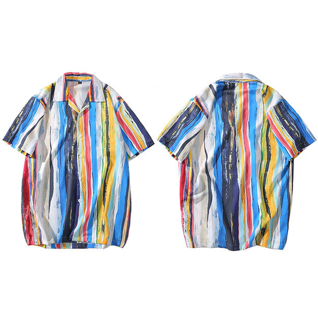 Men Hawaiian Shirt Painting Rainbow Stripe Hip Hop Shirt | Vimost Shop.