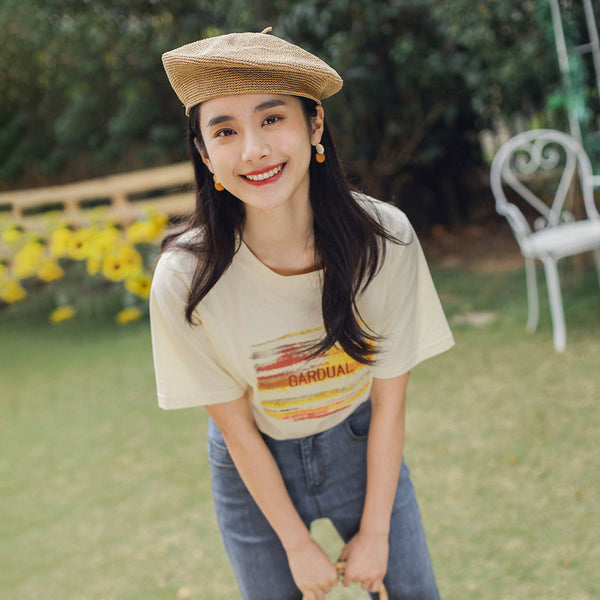 Retro Style Summer New Arrival Pure Cotton Letters Embroidered Leisure Short Sleeve T-shirt | Vimost Shop.