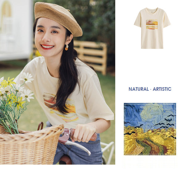 Retro Style Summer New Arrival Pure Cotton Letters Embroidered Leisure Short Sleeve T-shirt | Vimost Shop.