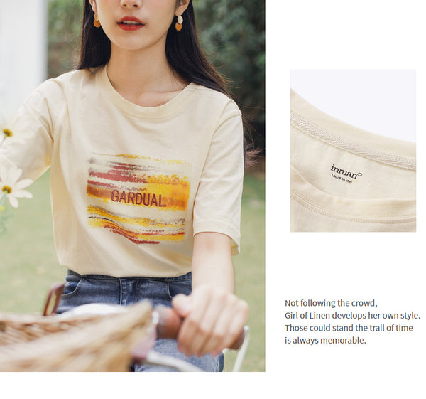 Retro Style Summer New Arrival Pure Cotton Letters Embroidered Leisure Short Sleeve T-shirt | Vimost Shop.