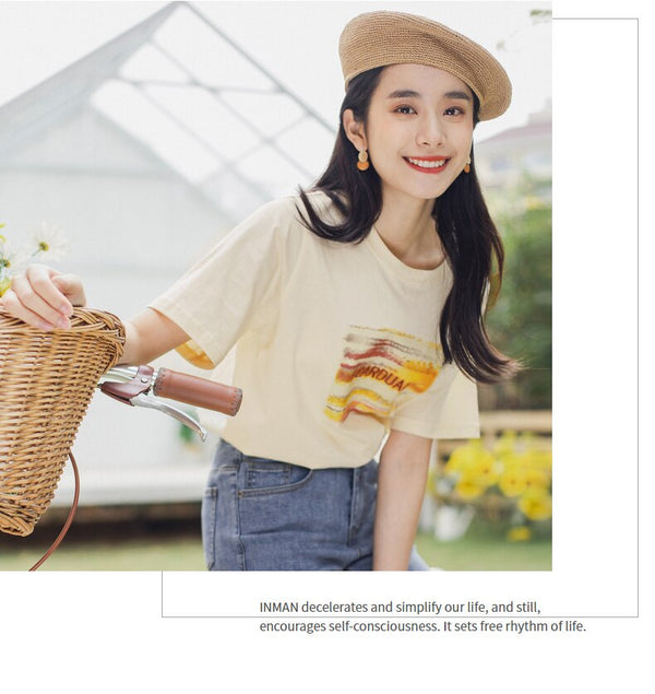 Retro Style Summer New Arrival Pure Cotton Letters Embroidered Leisure Short Sleeve T-shirt | Vimost Shop.