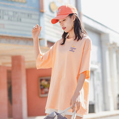Summer Pure Cotton Round Collar Loose Printed All-match Short Sleeve T-shirt