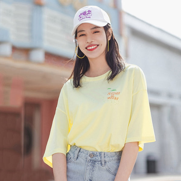 Summer Pure Cotton Round Collar Loose Printed All-match Short Sleeve T-shirt | Vimost Shop.