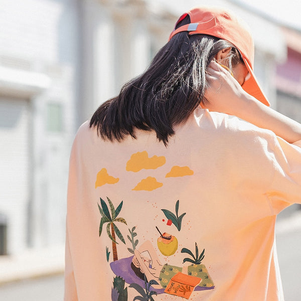 Summer Pure Cotton Round Collar Loose Printed All-match Short Sleeve T-shirt | Vimost Shop.