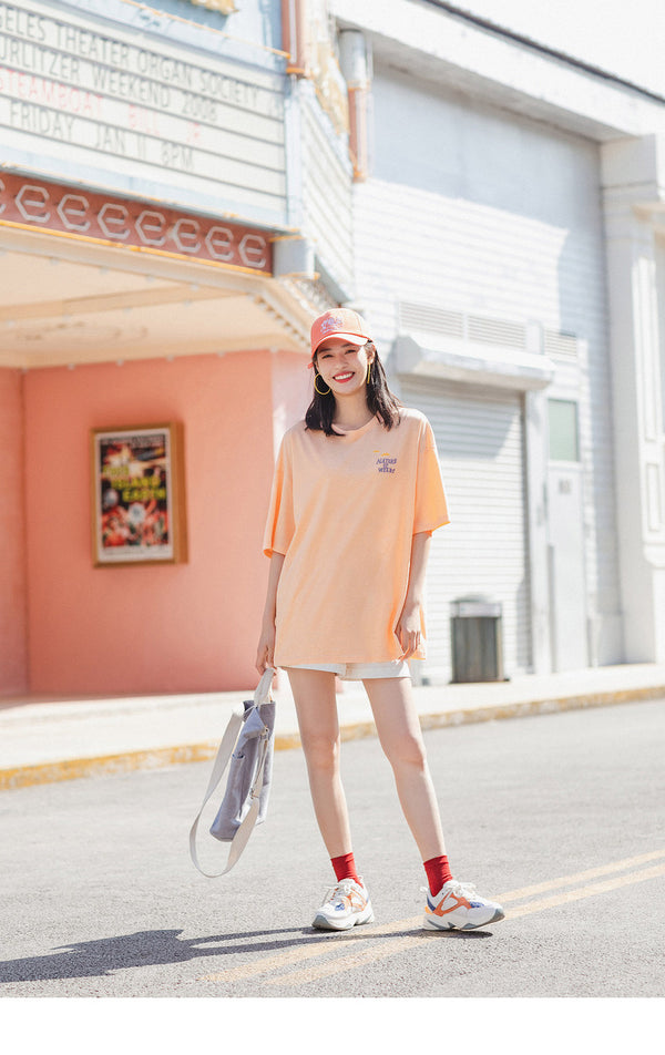 Summer Pure Cotton Round Collar Loose Printed All-match Short Sleeve T-shirt | Vimost Shop.