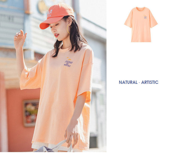 Summer Pure Cotton Round Collar Loose Printed All-match Short Sleeve T-shirt | Vimost Shop.