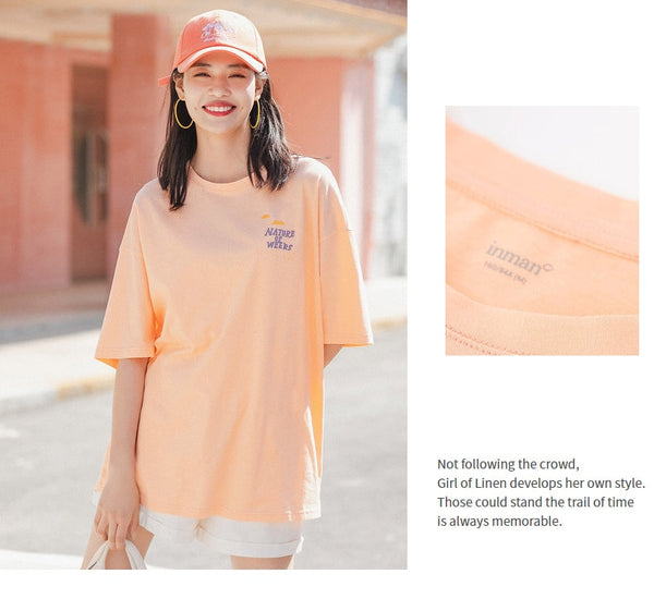 Summer Pure Cotton Round Collar Loose Printed All-match Short Sleeve T-shirt | Vimost Shop.