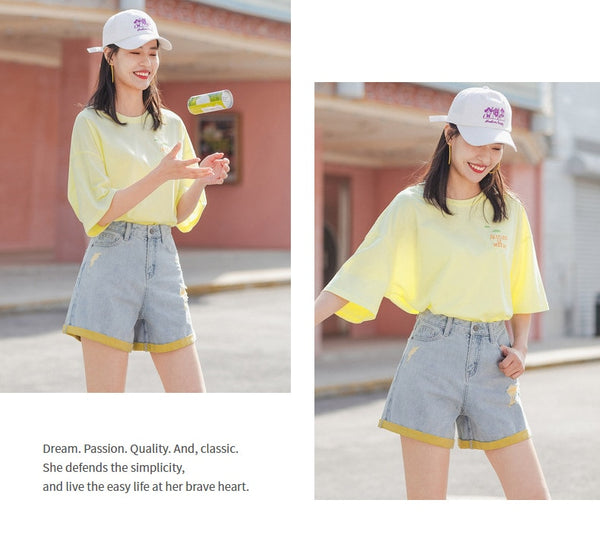 Summer Pure Cotton Round Collar Loose Printed All-match Short Sleeve T-shirt | Vimost Shop.