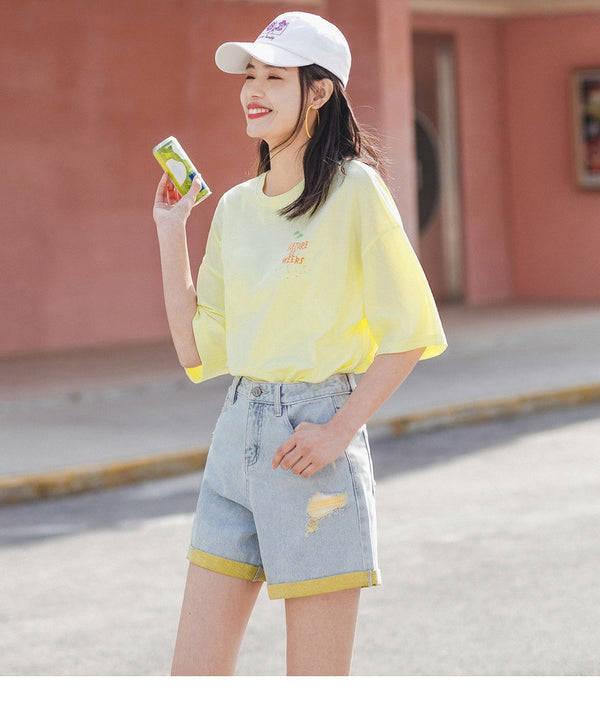 Summer Pure Cotton Round Collar Loose Printed All-match Short Sleeve T-shirt | Vimost Shop.