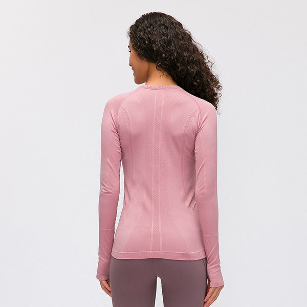Seamless Slim Fit Yoga Shirts Workout Long Sleeved Shirts Women O-neck Sports Gym Fitness Tops with Thumb Holes Workout Top | Vimost Shop.