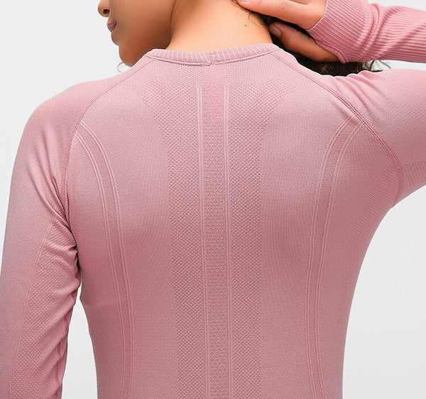 Seamless Slim Fit Yoga Shirts Workout Long Sleeved Shirts Women O-neck Sports Gym Fitness Tops with Thumb Holes Workout Top | Vimost Shop.