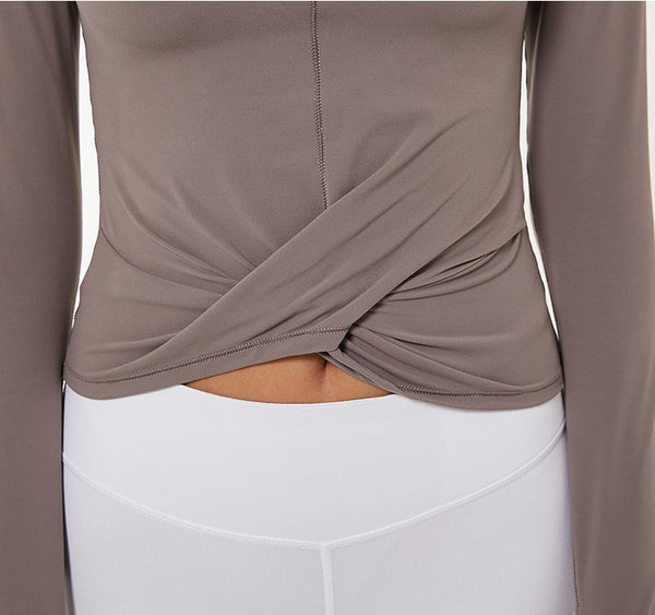 High Collar Yoga Crop Tops with Thumb Hole Sports Athletic Long Sleeve Shirts Women Twist Fitness Gym Tops High Quality | Vimost Shop.