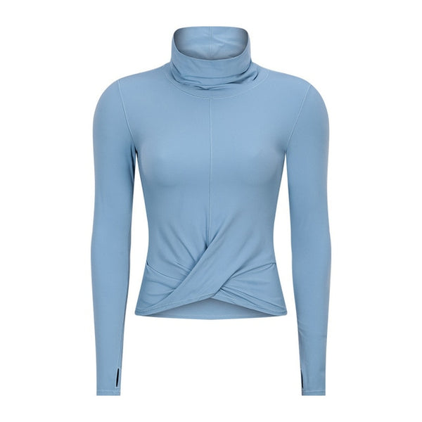 High Collar Yoga Crop Tops with Thumb Hole Sports Athletic Long Sleeve Shirts Women Twist Fitness Gym Tops High Quality | Vimost Shop.