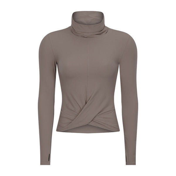 High Collar Yoga Crop Tops with Thumb Hole Sports Athletic Long Sleeve Shirts Women Twist Fitness Gym Tops High Quality | Vimost Shop.