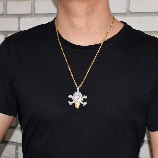 Skull ice cream shape Necklace& Pendant Free Rope Chain Gold Color AAA Cubic Zircon Men's Hip Hop Jewelry For Gift | Vimost Shop.