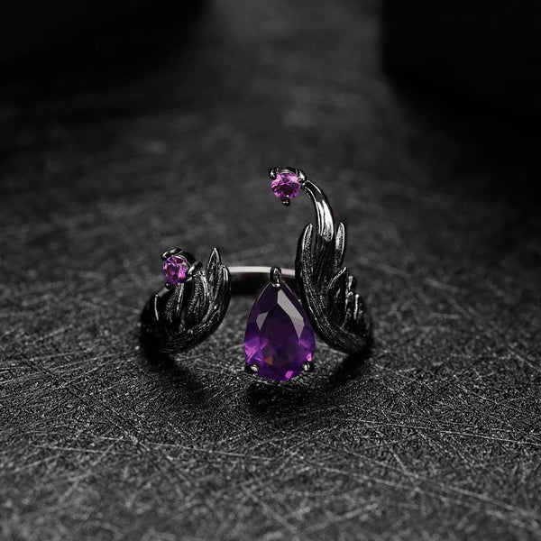 1.43Ct Natural Amethyst Gemstone Rings 925 Sterling Silver Handmade Adjustable Angel's Wing Ring for Women Bijoux | Vimost Shop.