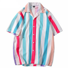 Hip Hop Shirt Streetwear White Blue Red Stripe  Harajuku
