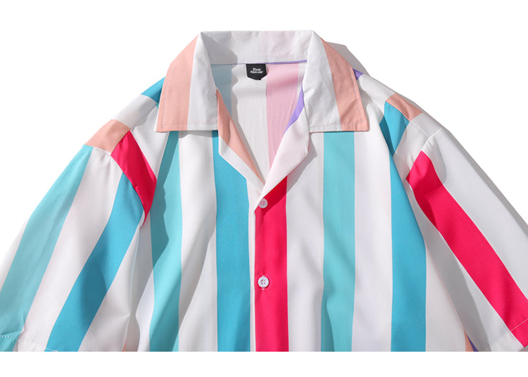 Hip Hop Shirt Streetwear White Blue Red Stripe Harajuku | Vimost Shop.