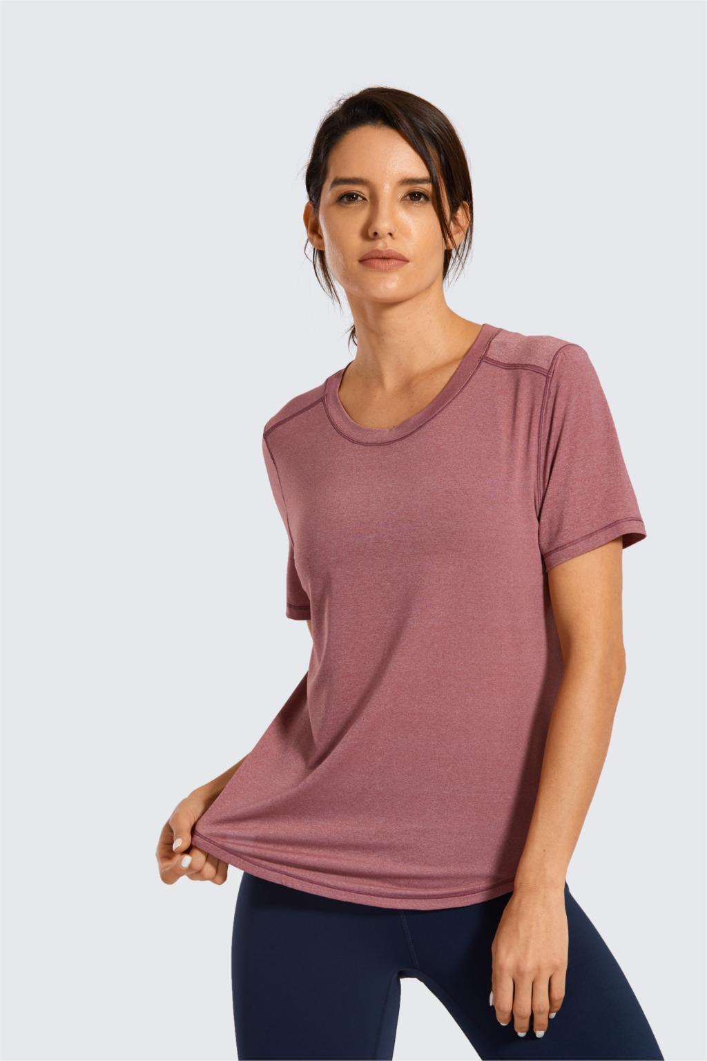 Women's Lightweight Heather Loose Fit Short Sleeve Sport Shirt Workout Top