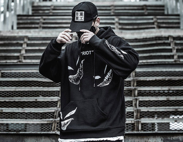 Hip Hop Darkwear Mask Print Loose Hoodies Men Streetwear Techwear Pullover Hoodie Sweatshirt Tops Streetwear | Vimost Shop.