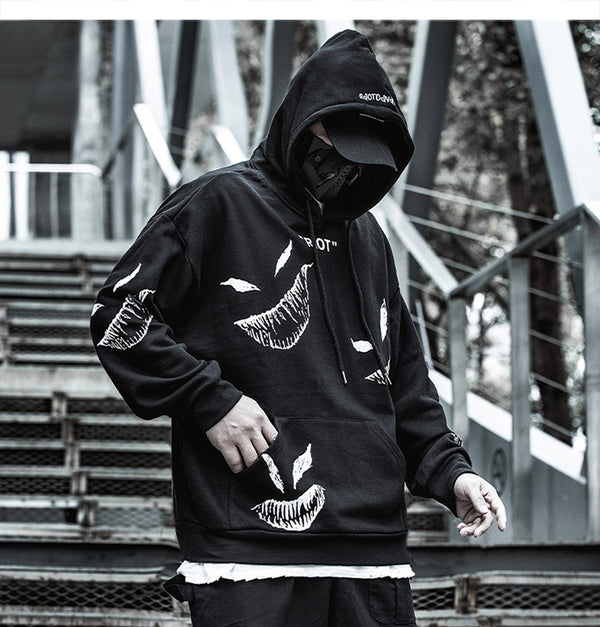 Hip Hop Darkwear Mask Print Loose Hoodies Men Streetwear Techwear Pullover Hoodie Sweatshirt Tops Streetwear | Vimost Shop.