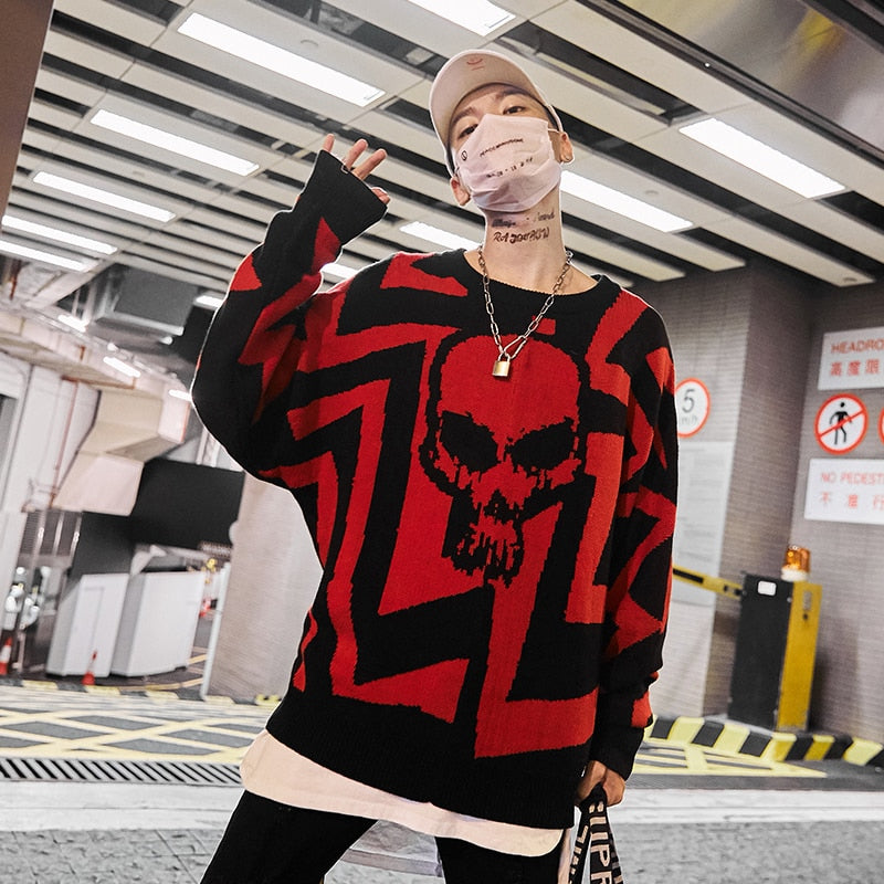 Men Skull Printed Hip Hop Sweater Streetwear High Quality Loose Oversized Sweaters Casual Pullover Clothing KA13 | Vimost Shop.