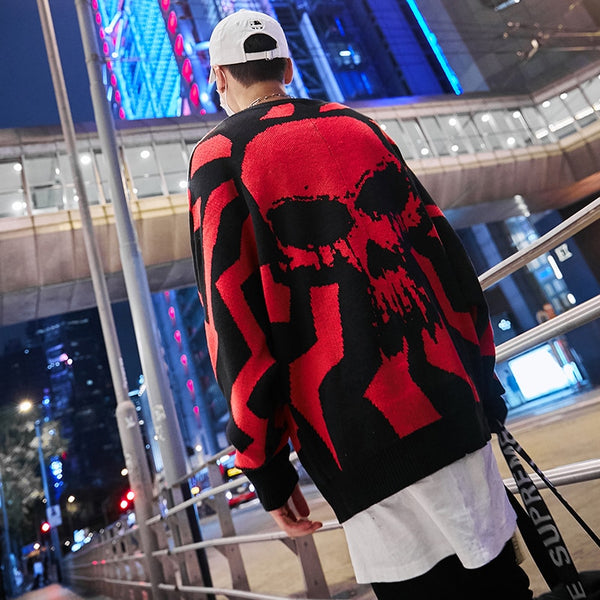 Men Skull Printed Hip Hop Sweater Streetwear High Quality Loose Oversized Sweaters Casual Pullover Clothing KA13 | Vimost Shop.