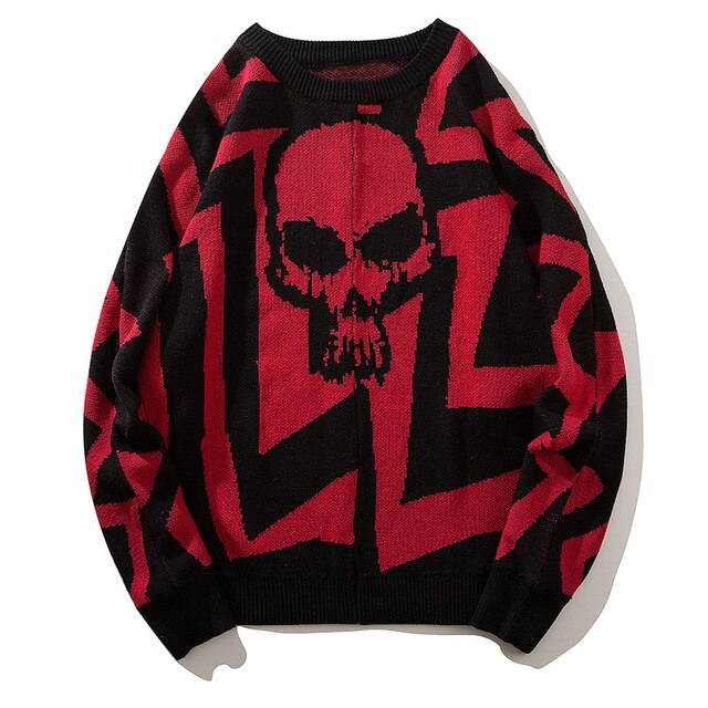 Men Skull Printed Hip Hop Sweater Streetwear High Quality Loose Oversized Sweaters Casual Pullover Clothing KA13 | Vimost Shop.