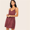 Solid Criss-cross High Waist Slip Cami Dress Women Summer Deep V Neck Pleated Hem Fit and Flare Casual Short Dresses | Vimost Shop.