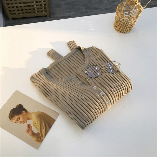 Women Button Up Ribbed Sweater Shirt Cropped Knit Cardigans Korean Knitting Crop Tops Streetwear