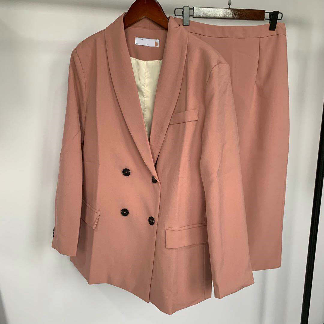 Women Blazer Suits Doule Breasted Pink Blazer High Waist Skirt Office Lady Sets | Vimost Shop.