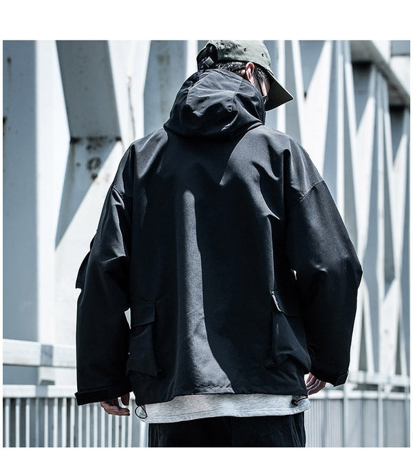 Letter Black Multi-pocket Men's Hip Hop Cargo Jackets Coats Streetwear Cardigan Zipper Casual Techwear Hooded Men Outerwear Top | Vimost Shop.